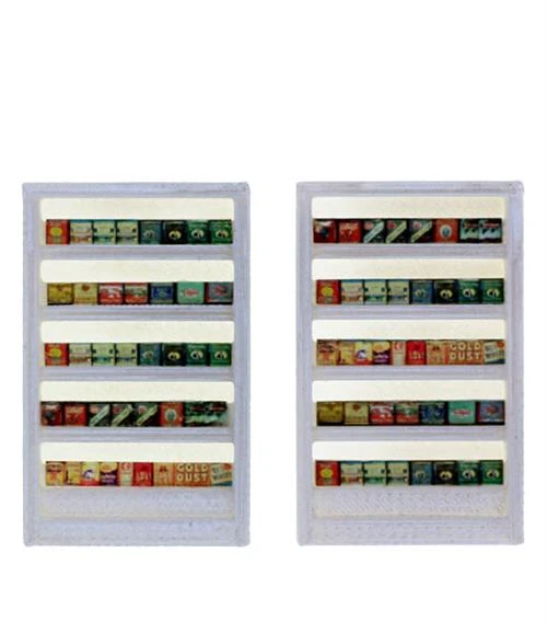 HO Scale Detail Interior Merchant Shelving With Goods For Sale, Finished 2 HO Scale Detail Interior Merchant Shelving With Goods For Sale, Finished