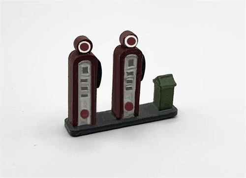 HO Scale Detail Gas Pumps And Trash Can On Island Finished Set 3 HO Scale Detail Gas Pumps And Trash Can On Island Finished Set
