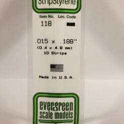 Evergreen 118 - .015" X .188" OPAQUE WHITE POLYSTYRENE STRIP
