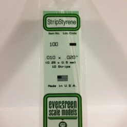Evergreen 100 - .010" X .020" OPAQUE WHITE POLYSTYRENE STRIP