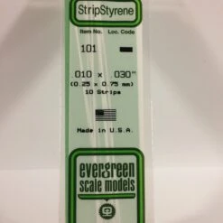 Evergreen 101 - .010" X .030" OPAQUE WHITE POLYSTYRENE STRIP