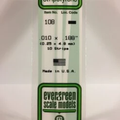 Evergreen 108 - .010" X .188" OPAQUE WHITE POLYSTYRENE STRIP