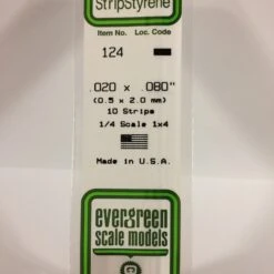 Evergreen 124 - .020" X .080" OPAQUE WHITE POLYSTYRENE STRIP