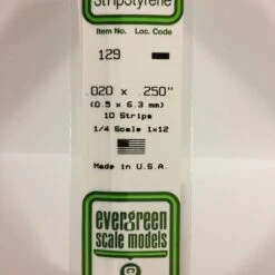 Evergreen 129 - .020" X .250" OPAQUE WHITE POLYSTYRENE STRIP