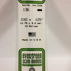 Evergreen 136 - .030" X .125" OPAQUE WHITE POLYSTYRENE STRIP