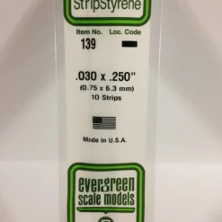 Evergreen 139 - .030" X .250" OPAQUE WHITE POLYSTYRENE STRIP