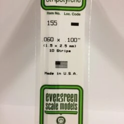 Evergreen 155 - .060" X .100" OPAQUE WHITE POLYSTYRENE STRIP