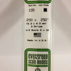 Evergreen 199 - .250" X .250" OPAQUE WHITE POLYSTYRENE STRIP