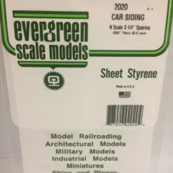 Evergreen 2020 - .020" OPAQUE WHITE POLYSTYRENE N SCALE FREIGHT CAR SIDING