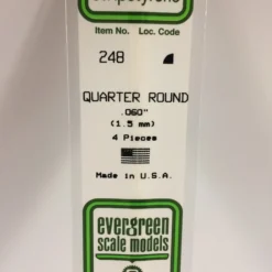 Evergreen 248 - .060" (1.5MM) OPAQUE WHITE POLYSTYRENE QUARTER ROUND
