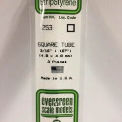 Evergreen 253 - .188" (4.8MM) OPAQUE WHITE POLYSTYRENE SQUARE TUBING