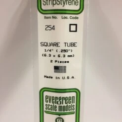 Evergreen 254 - .250" (6.3MM) OPAQUE WHITE POLYSTYRENE SQUARE TUBING