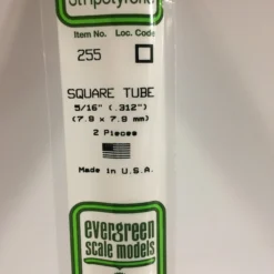 Evergreen 255 - .312" (7.9MM)OPAQUE WHITE POLYSTYRENE SQUARE TUBING