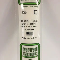 Evergreen 256 - .375" (9.5MM)OPAQUE WHITE POLYSTYRENE SQUARE TUBING