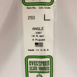Evergreen 293 - .100" (2.5MM) OPAQUE WHITE POLYSTYRENE ANGLE