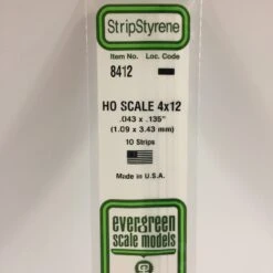 Evergreen 8412 - .043" X .135" / 1.1MM X 3.4MM OPAQUE WHITE POLYSTYRENE HO